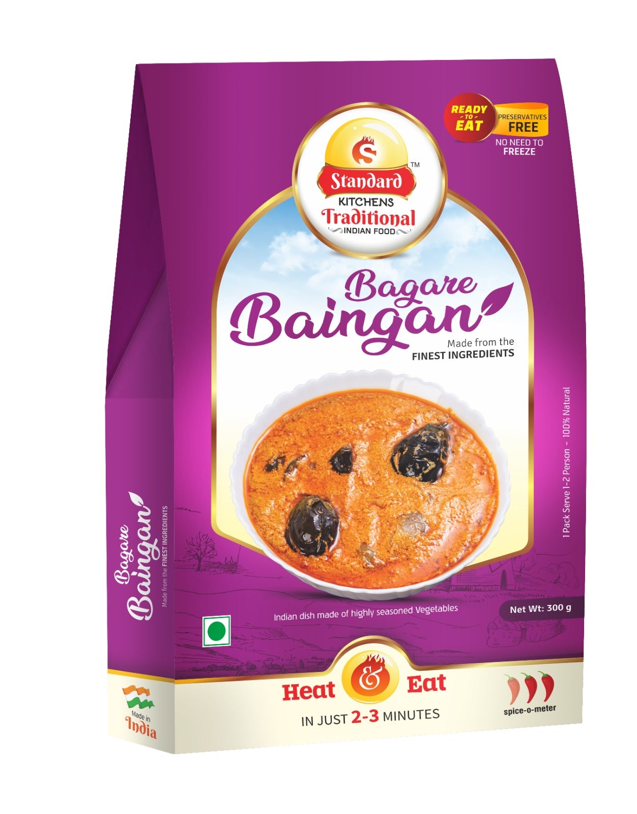 Standard Kitchens Traditional Bagare Baingan – Ready to Eat | Authentic Indian Eggplant Curry | Preservative-Free | 100% Natural | Heat & Eat in 2-3 Minutes | 300g