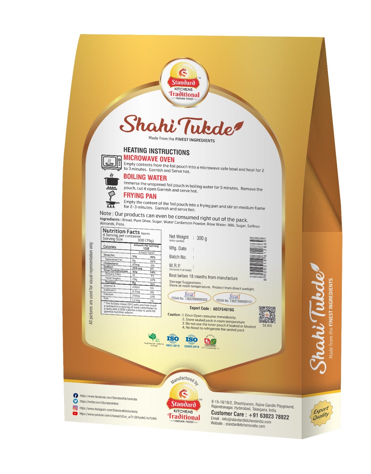 Standard Kitchens Traditional Shahi Tukde – Ready to Eat Indian Dessert | Heat & Eat in 2-3 Minutes | 300g | Preservative Free & 100% Natural