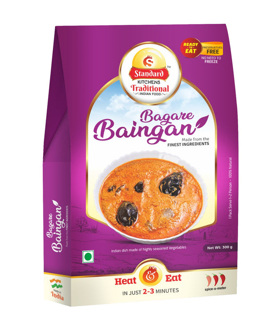 Standard Kitchens Traditional Bagare Baingan – Ready to Eat | Authentic Indian Eggplant Curry | Preservative-Free | 100% Natural | Heat & Eat in 2-3 Minutes | 300g