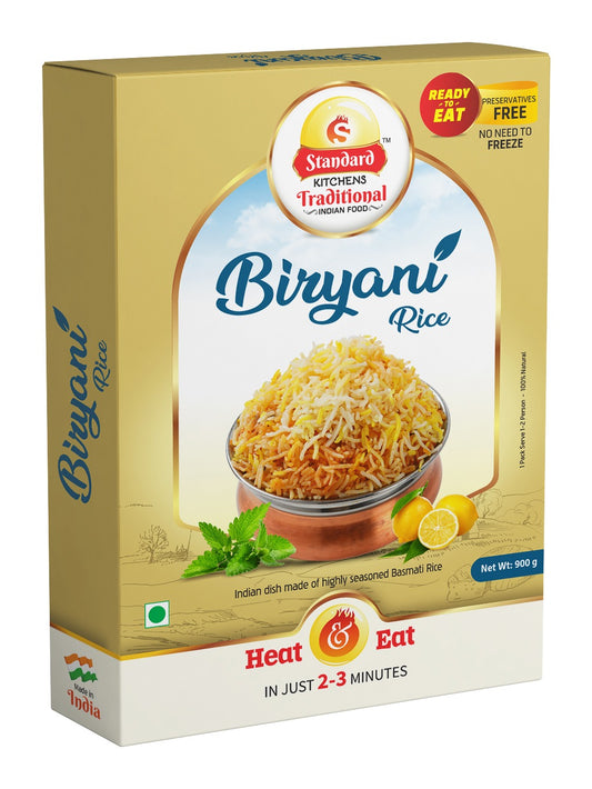 Standard Kitchens Traditional Biryani Rice – Ready to Eat Heat & Eat Meal | Authentic Indian Basmati Rice Dish | Preservative Free | 900g