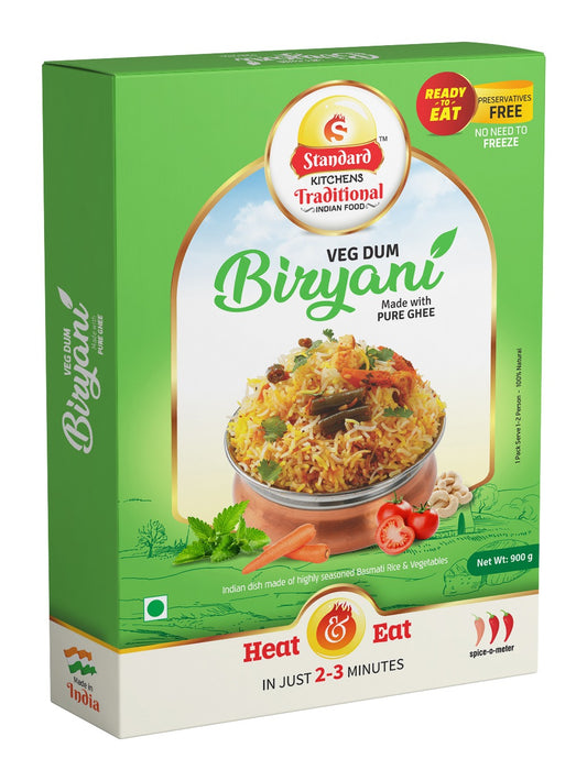 Standard Kitchens Traditional Veg Dum Biryani – Ready to Eat with Pure Ghee | Heat & Eat in 2-3 Minutes | 900g | Preservative Free & 100% Natural