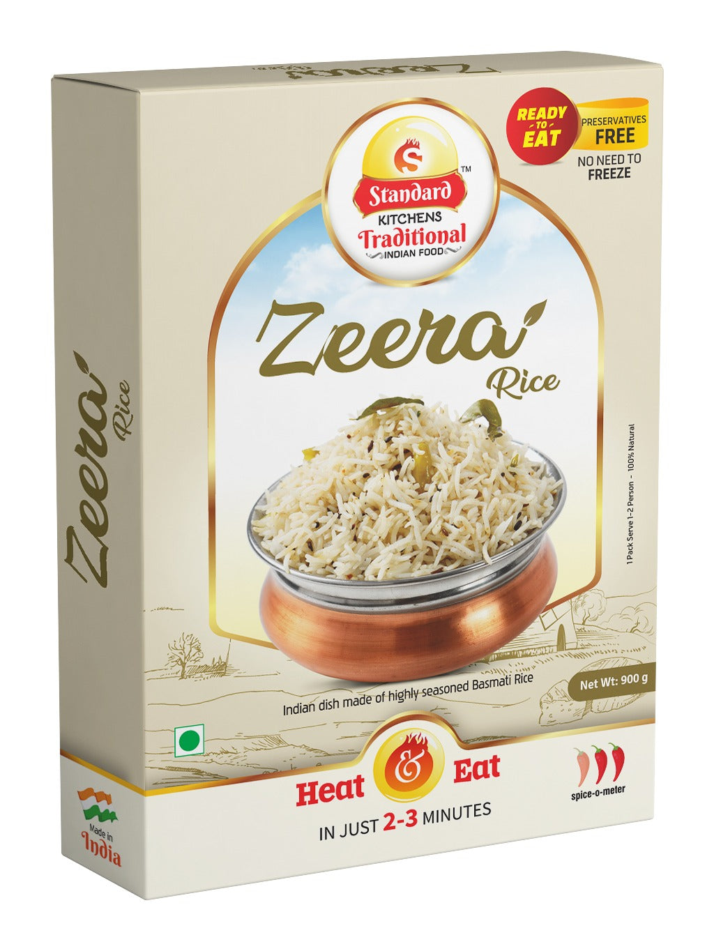 Standard Kitchens Traditional Zeera Rice – Ready to Eat | Heat & Eat in 2-3 Minutes | 900g | Preservative Free & 100% Natural | Seasoned Basmati Rice