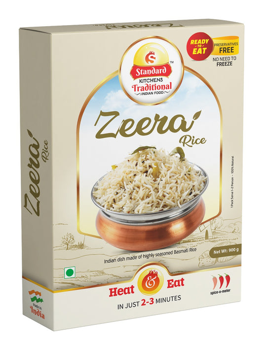 Standard Kitchens Traditional Zeera Rice – Ready to Eat | Heat & Eat in 2-3 Minutes | 900g | Preservative Free & 100% Natural | Seasoned Basmati Rice